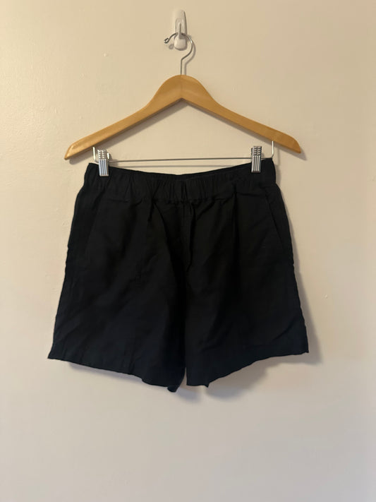 Madewell Linen Blend Black Relaxed Pull On Elastic Waist Shorts with Pockets | Size Small