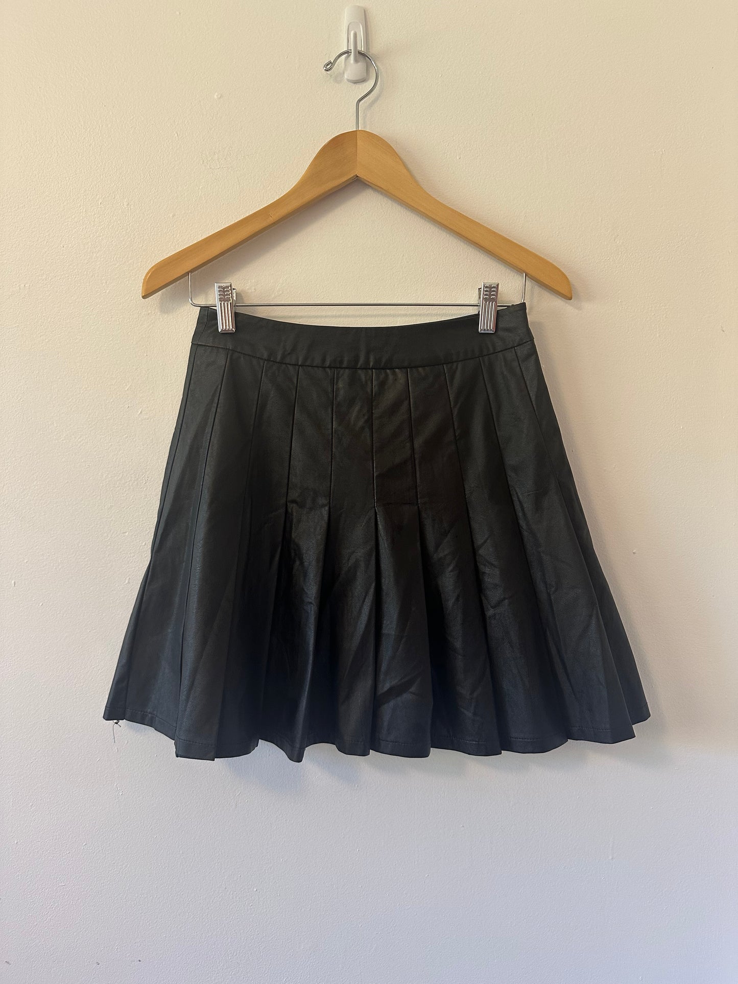 THML Black Faux Leather Pleated Mini Skater Skirt | Size Small