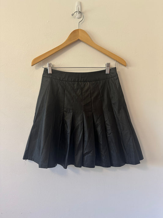THML Black Faux Leather Pleated Mini Skater Skirt | Size Small