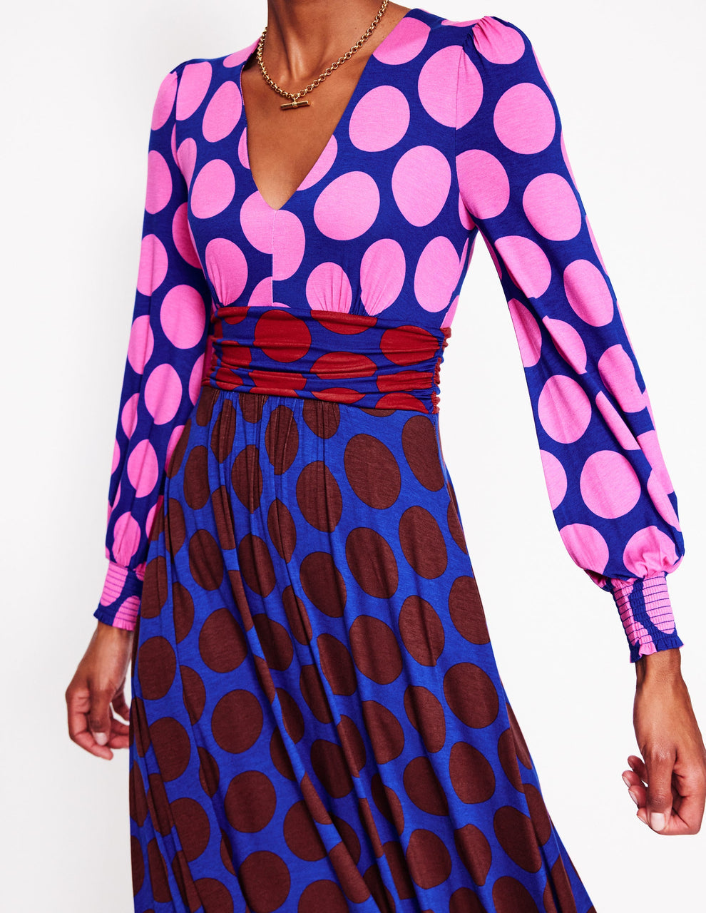NWT Boden Daphne Jersey Maxi Dress in Pink Tourmaline, Large Spot - Size 8