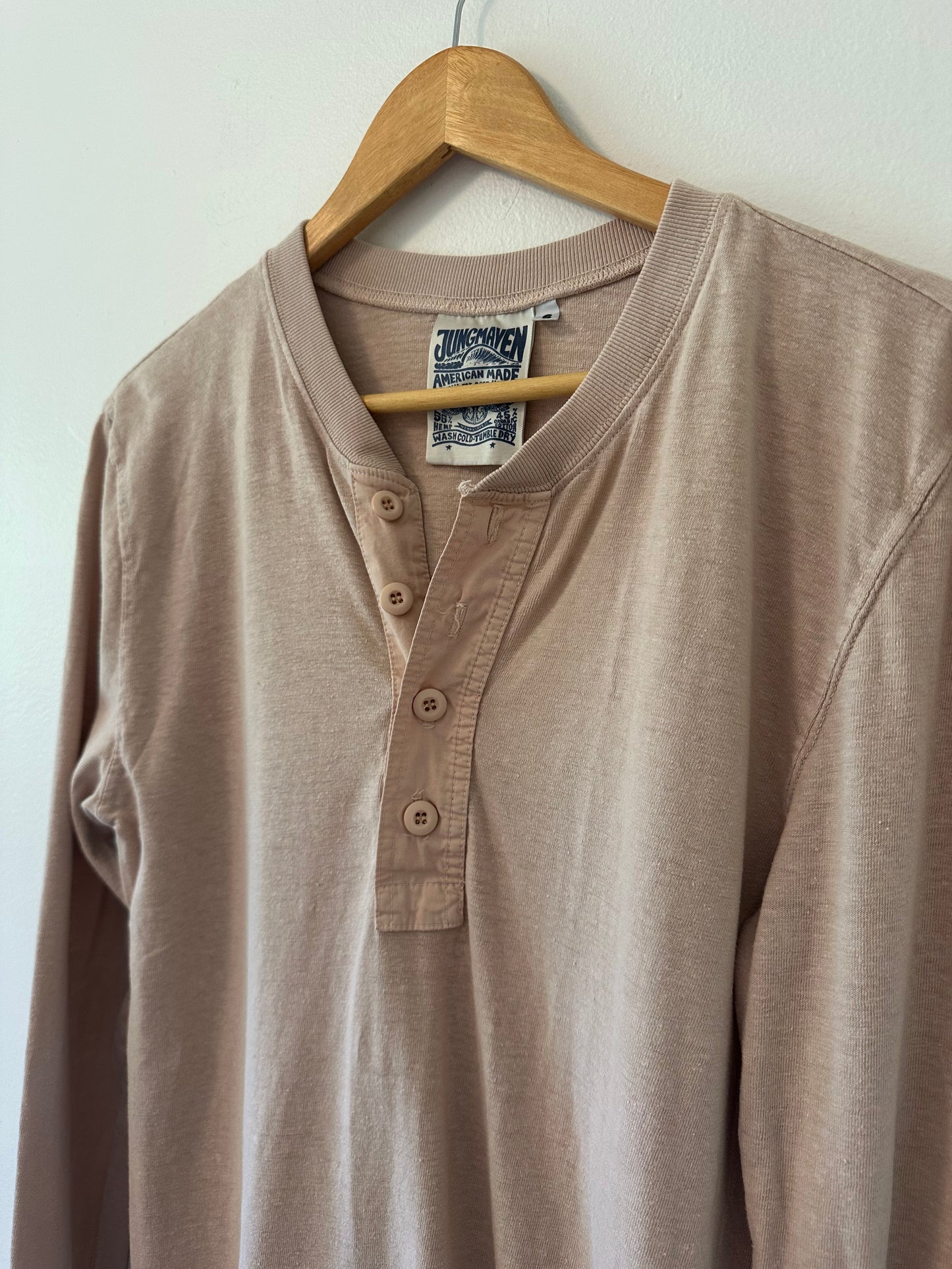 Jungmaven Hemp Long Sleeve Henley Shirt in Pink - Size Small