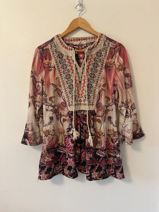 Farmers Market - Boho Floral Women's Blouse in Pink and Cream | Size Small
