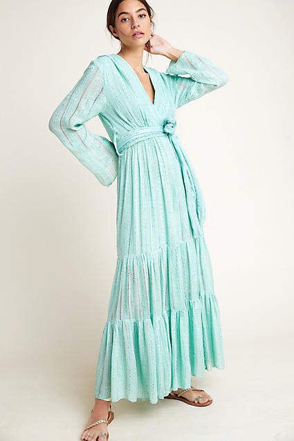 Sundress Long Sleeve Mint Green Wrap Maxi Dress | Size XS/S