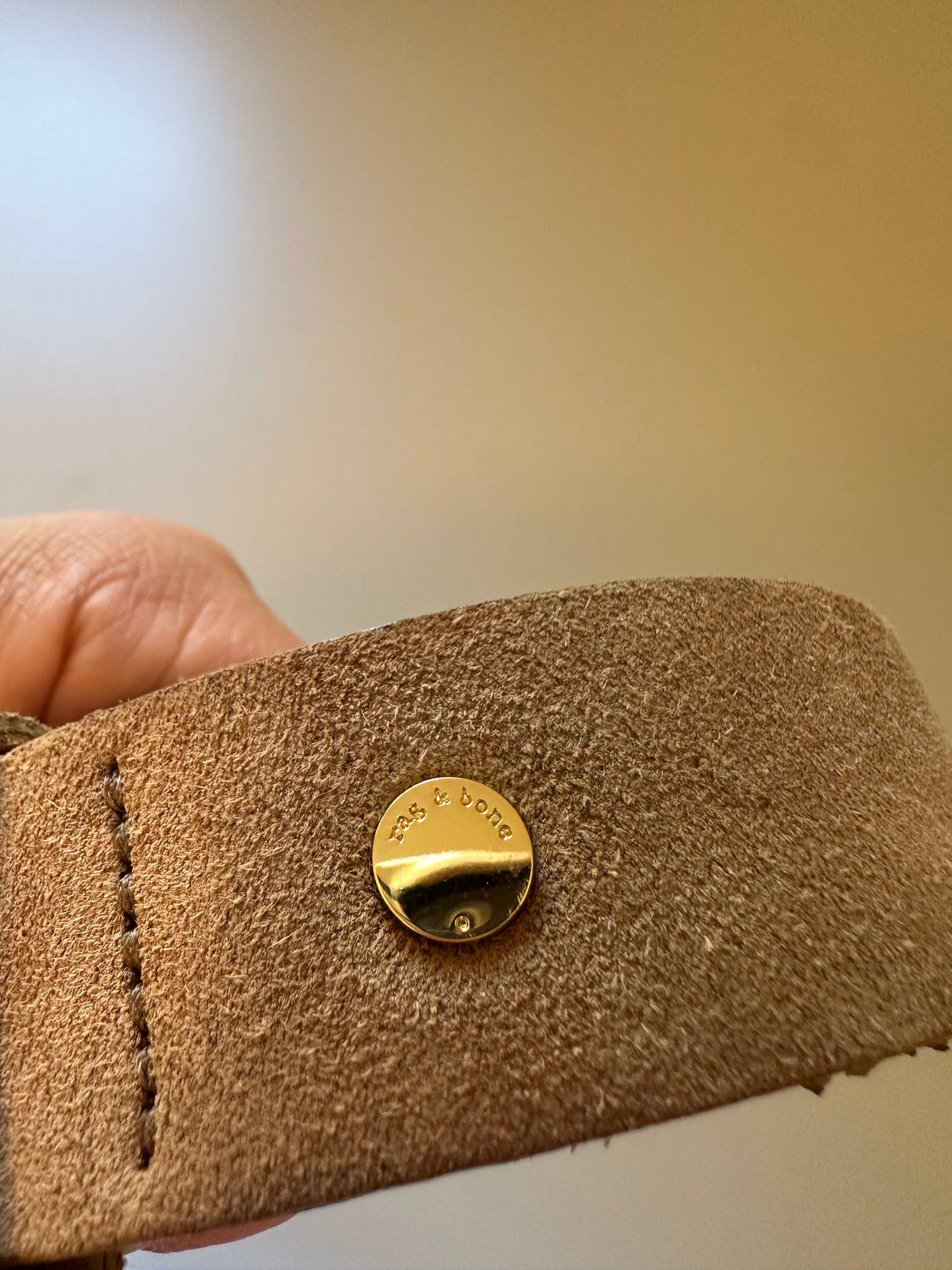 rag & bone Tan Suede Belt with Gold Buckle