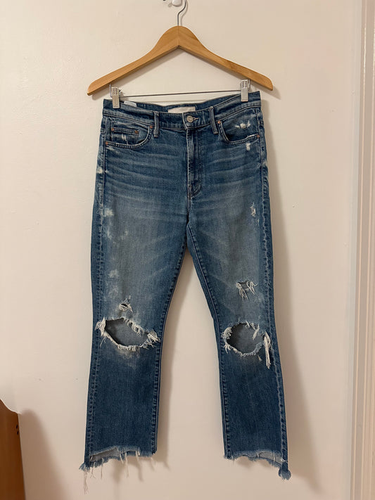 MOTHER The Insider Crop Step Chew Distressed Ankle Jeans | Size 29
