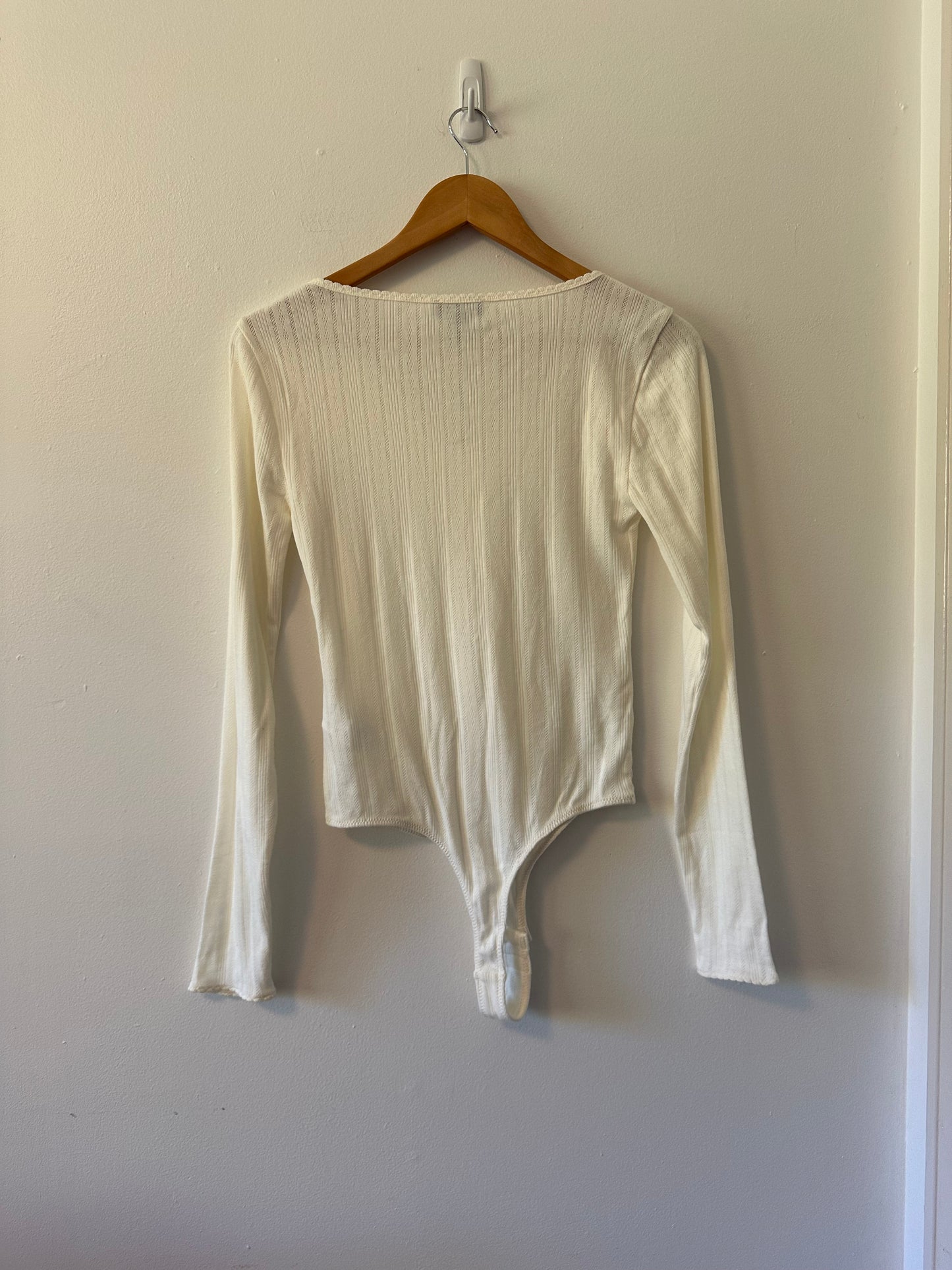 J. Crew Pointelle Cotton Long Sleeve Bodysuit in Ivory | Size Small