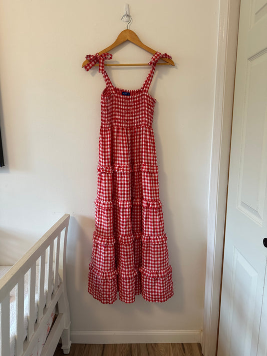 Maison Me Brooklyn Dress in Vintage Pink and Paprika Gingham - Size Small