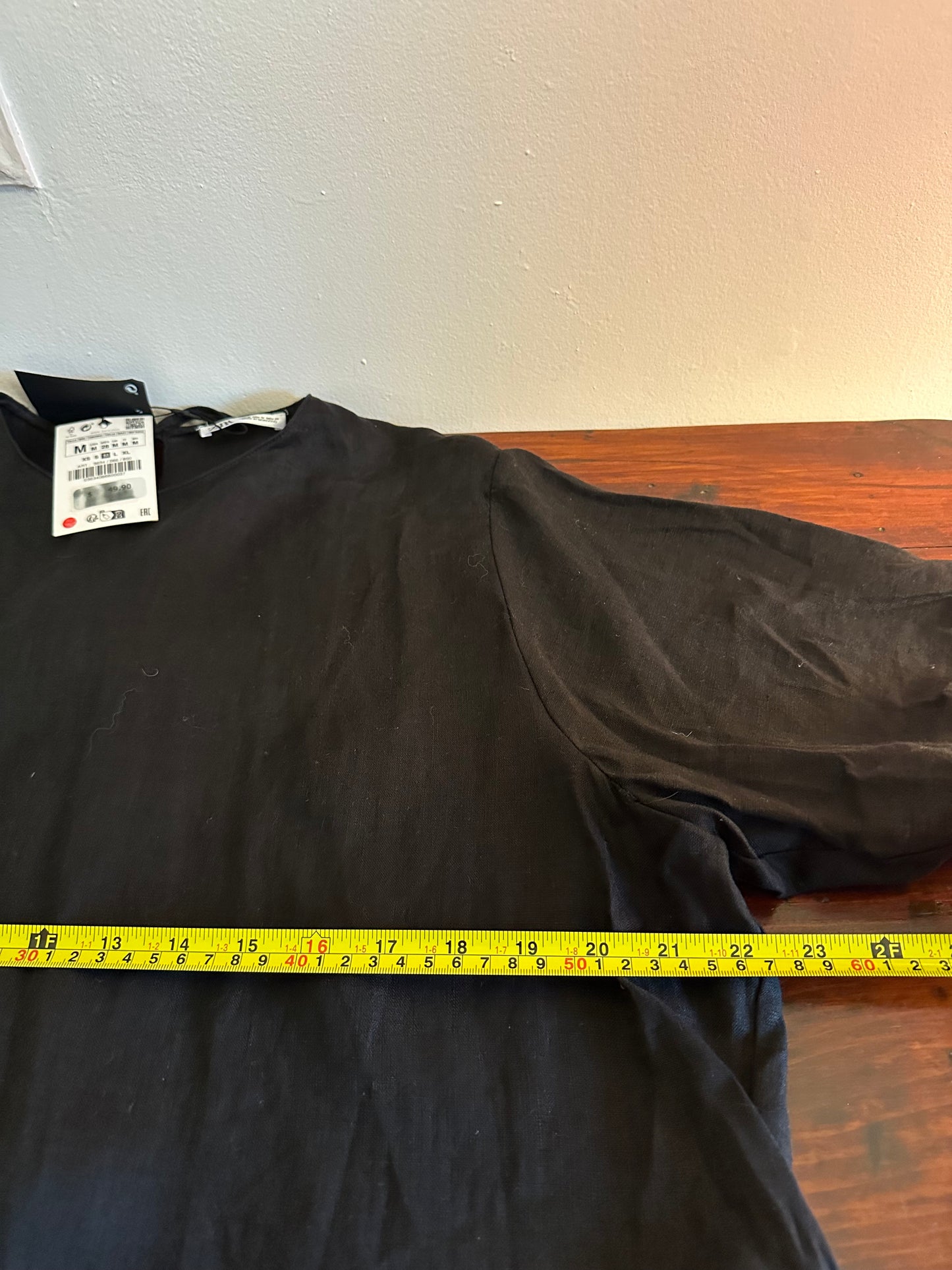 NWT Zara Tie Back Boxy Linen Top in Black- Size Medium