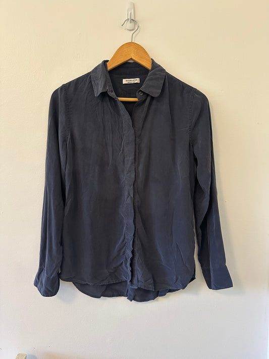 Everlane Dark Blue Butterlight Silk Button-Up Shirt - Size Small