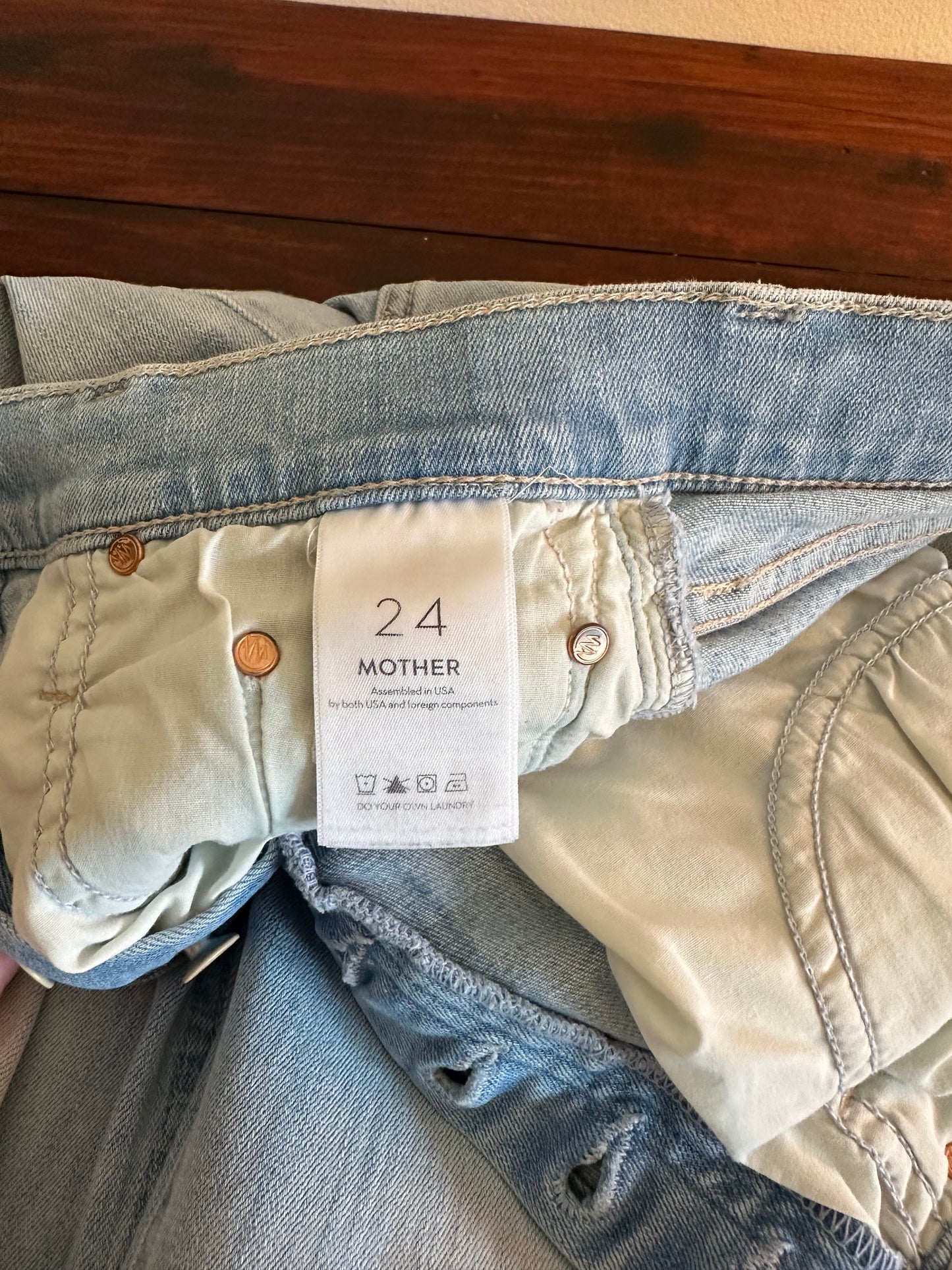 MOTHER The Tripper Ankle Fray Blue Flare Jeans in Island Time - Size 24