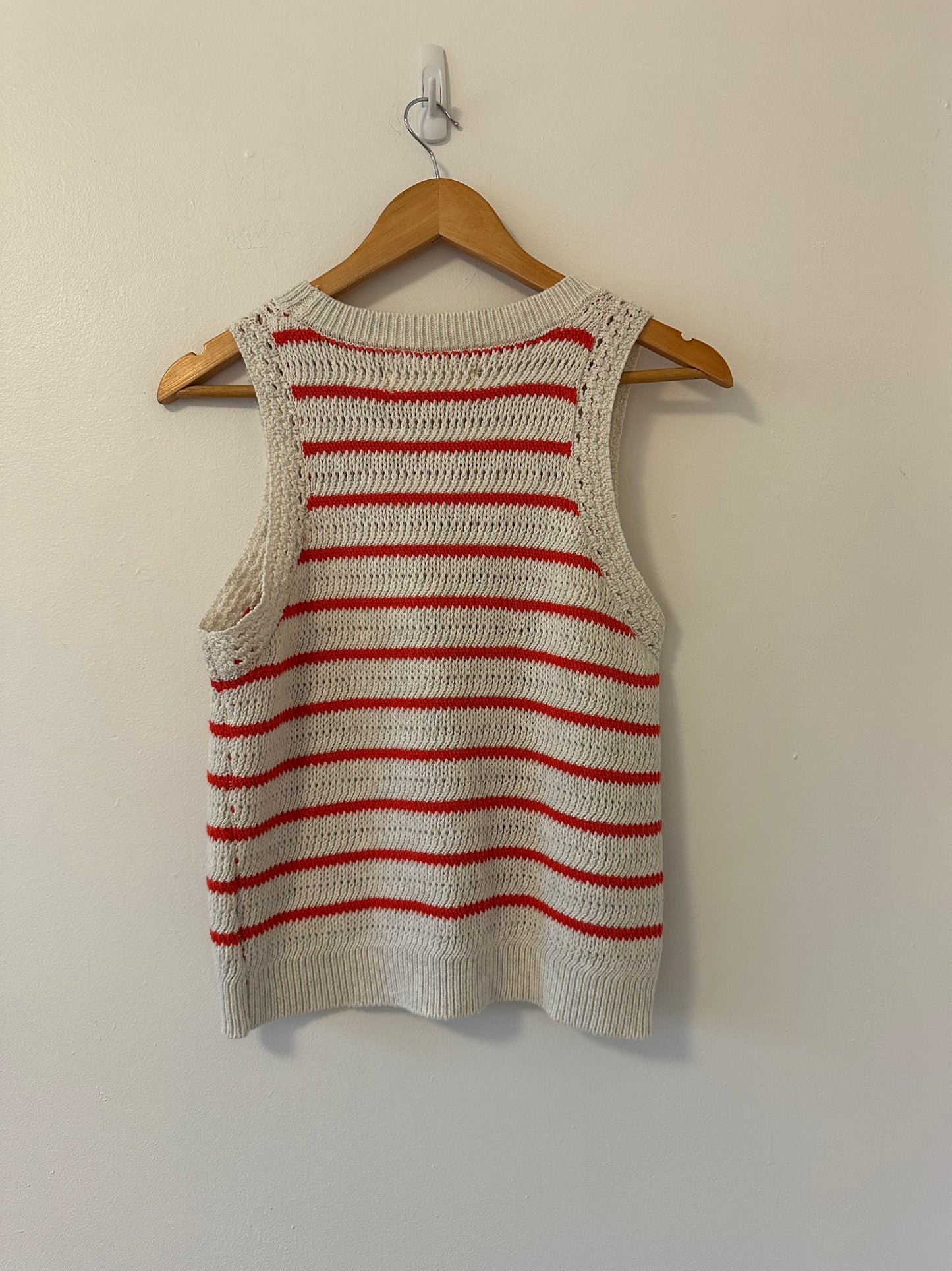 Saltwater LUXE Gaby Sweater Vest Tank Top in Cream and Red Stripe | Size Large