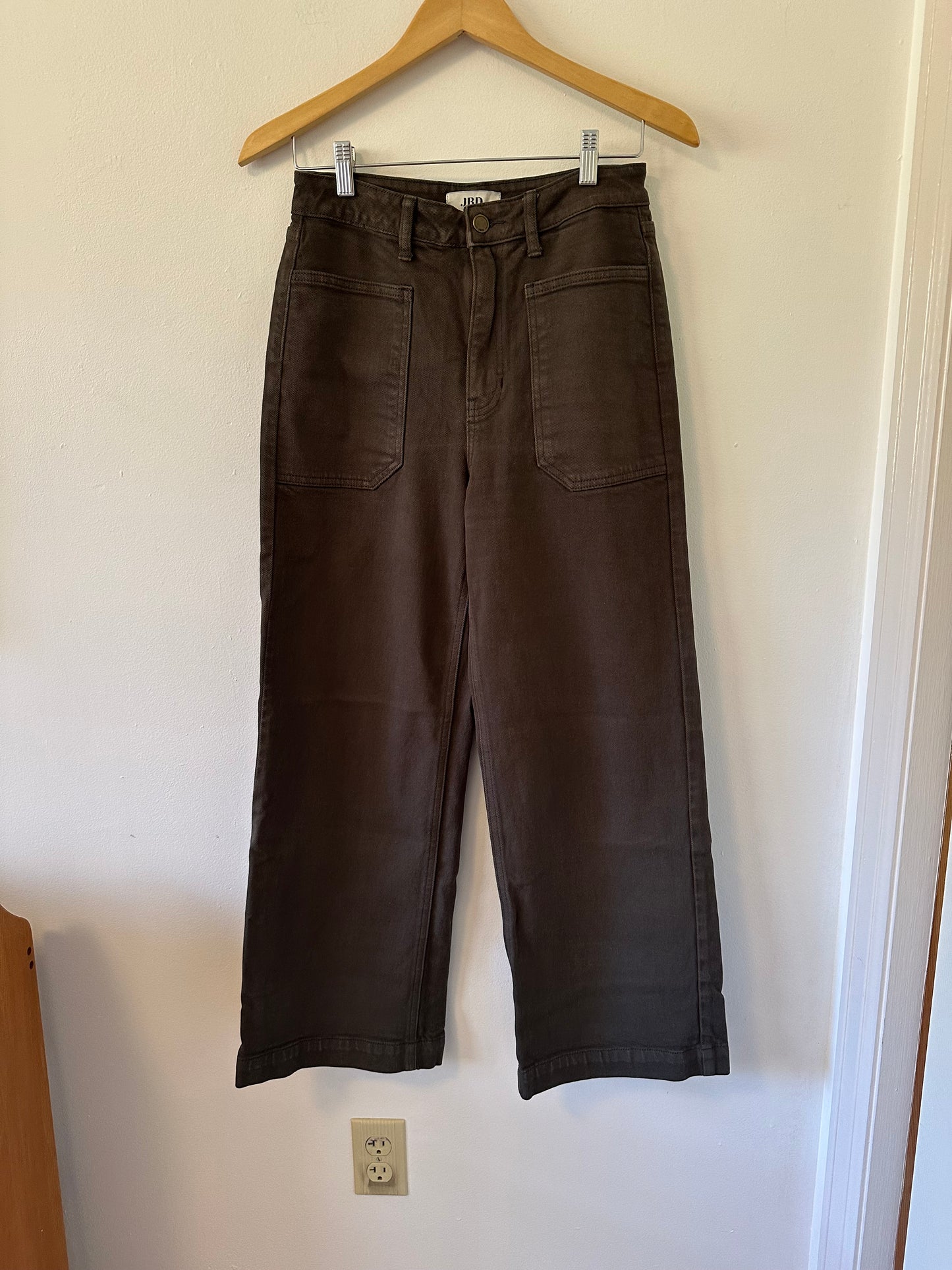 Just Black Brown Denim Patch Pocket Wide Leg Jeans | Size 27