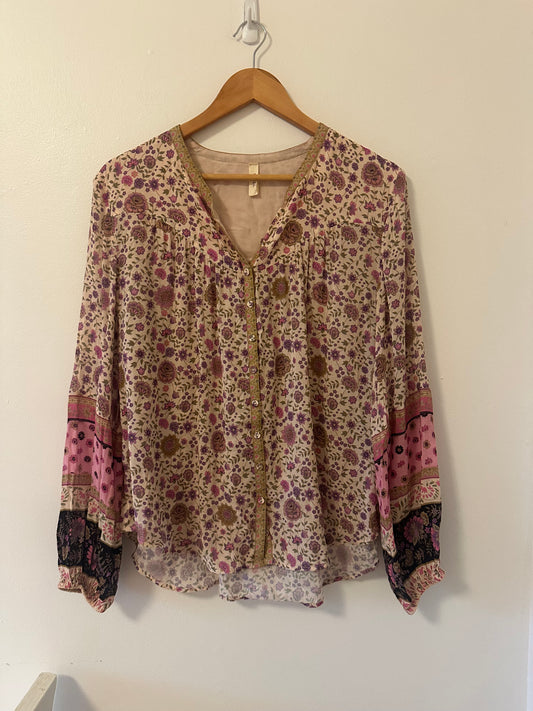 Spell Lady Untamed Floral V-Neck Blouse in Lavender - Size Small