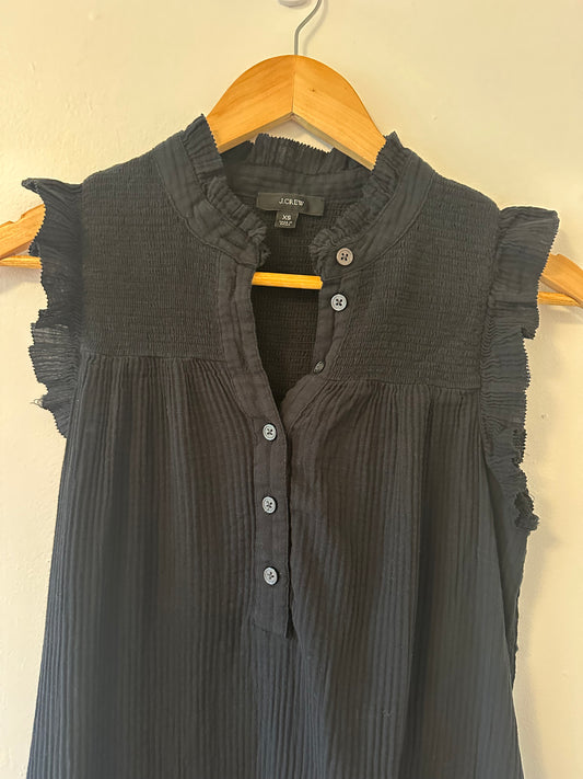 J. Crew Smocked Ribbed Cotton Henley Midi Dress In Black Size XS