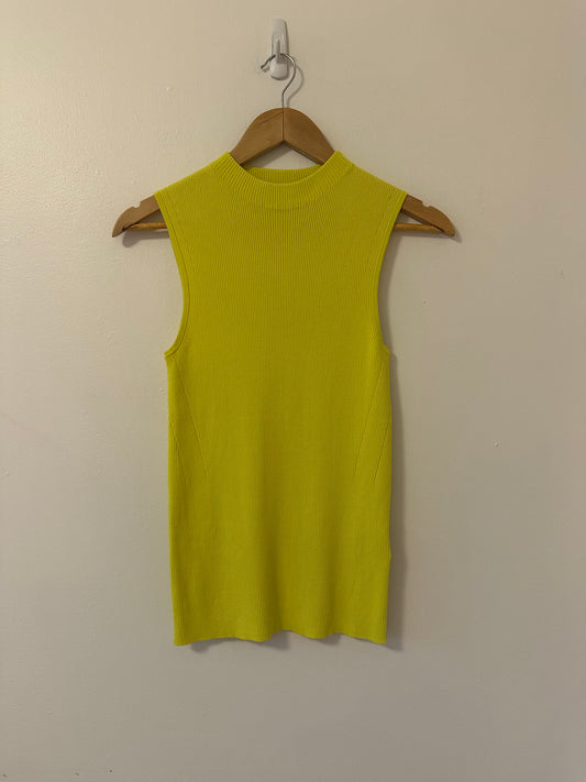 Boss Ribbed Yellow Sleeveless Mock Neck Tank Top | Size Large
