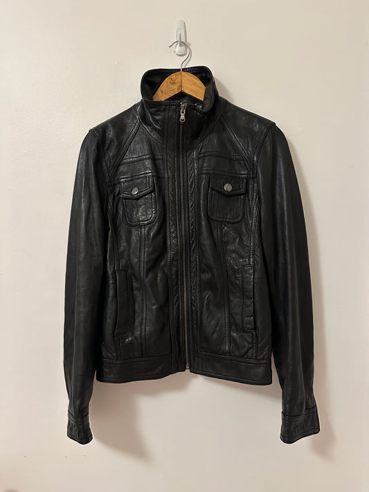 Black Rivet Women’s Black Leather Moto Jacket | Size Large