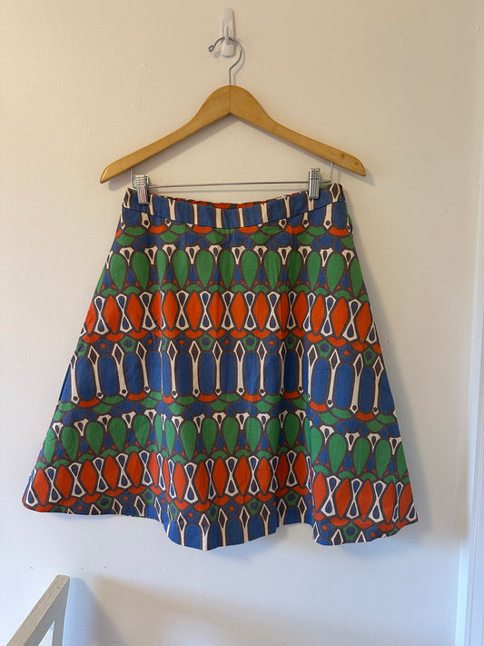 Boden Theodora A-Line Skirt in Blue, Green, and Orange Pattern - Size 8