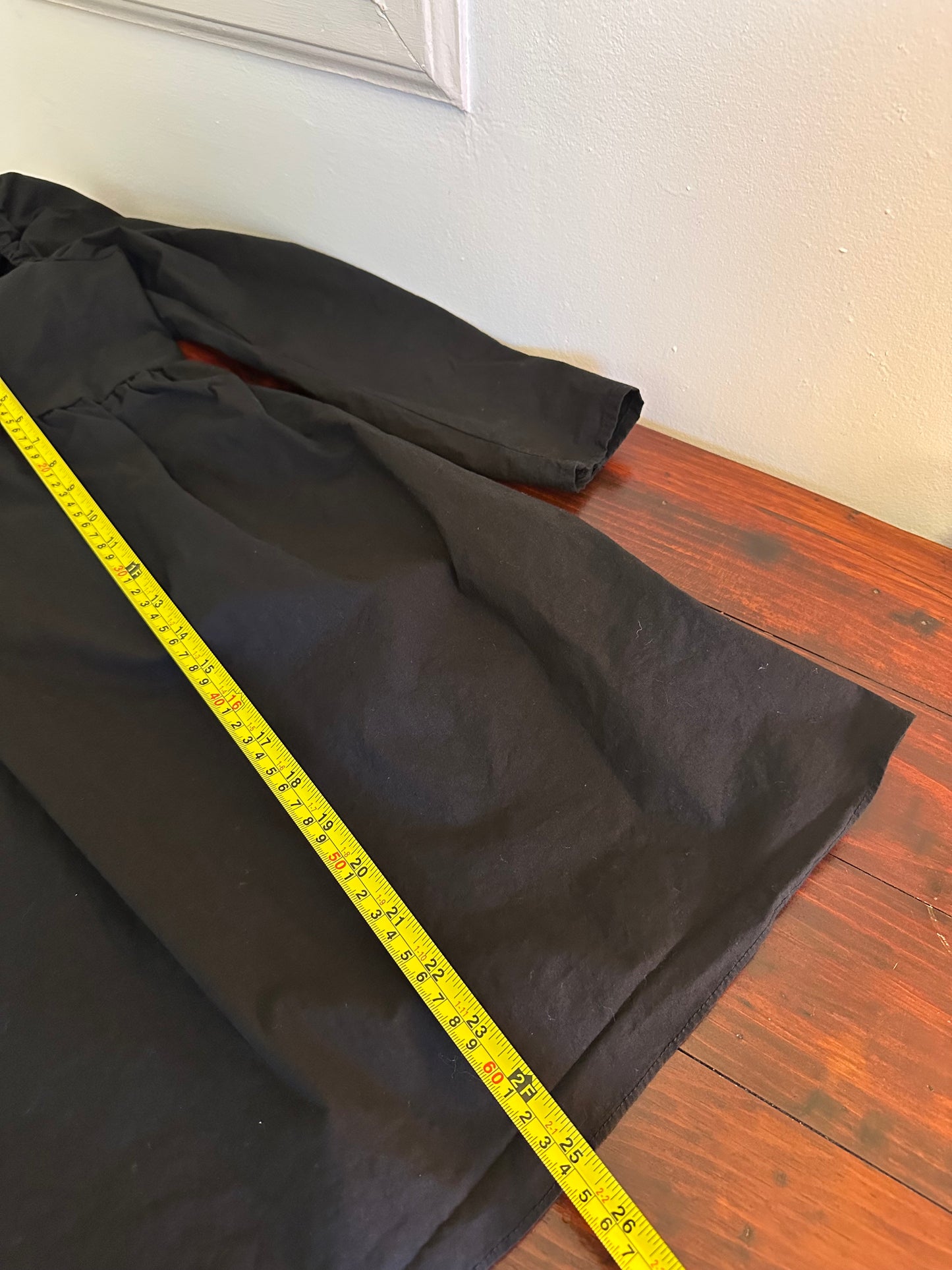 OAK + FORT - Black Sweetheart Puff Sleeve Mini Dress in Cotton Poplin | Size Medium