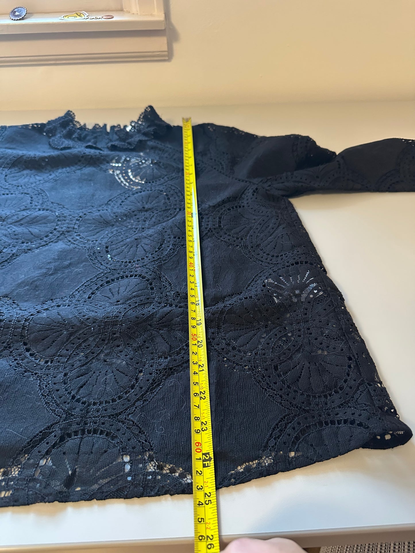 NWT Sezane Bianca Black Lace Organic Cotton Blouse | Size EU 42