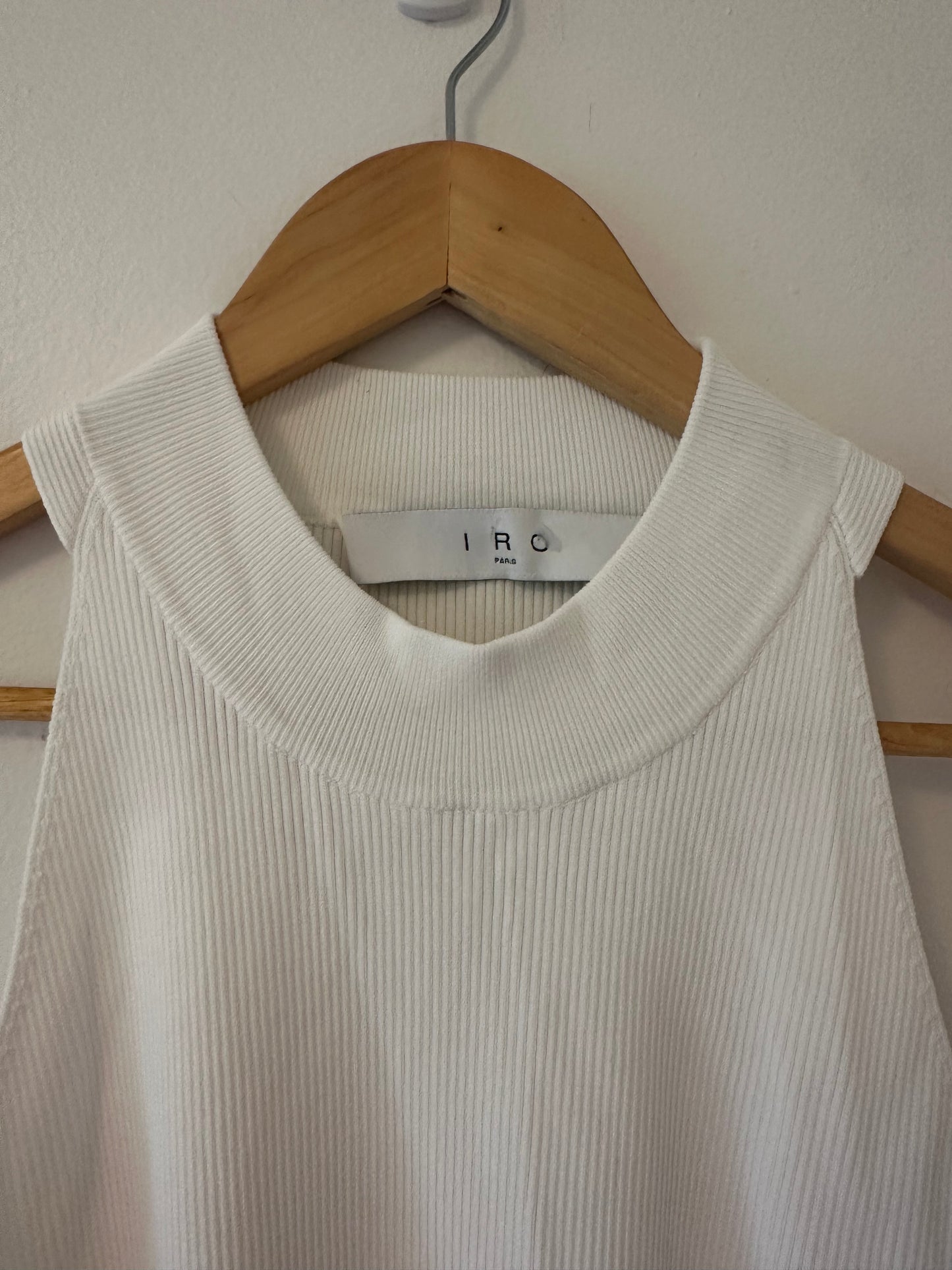 IRO Paris Alexia White Ribbed Sleeveless Top - Size XL