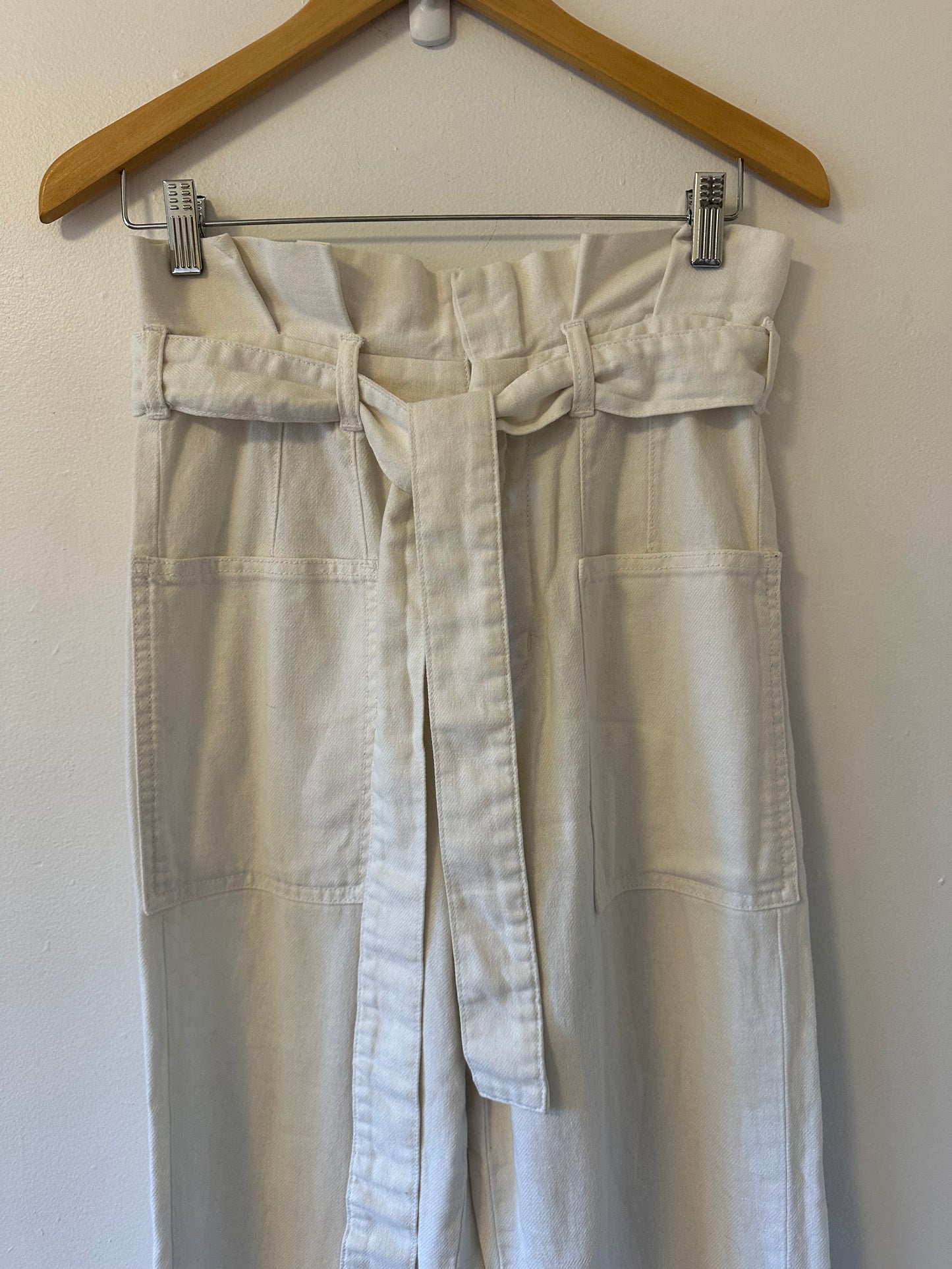 Joe's Jeans White Paper Bag Waist Straight Leg Cotton Pants