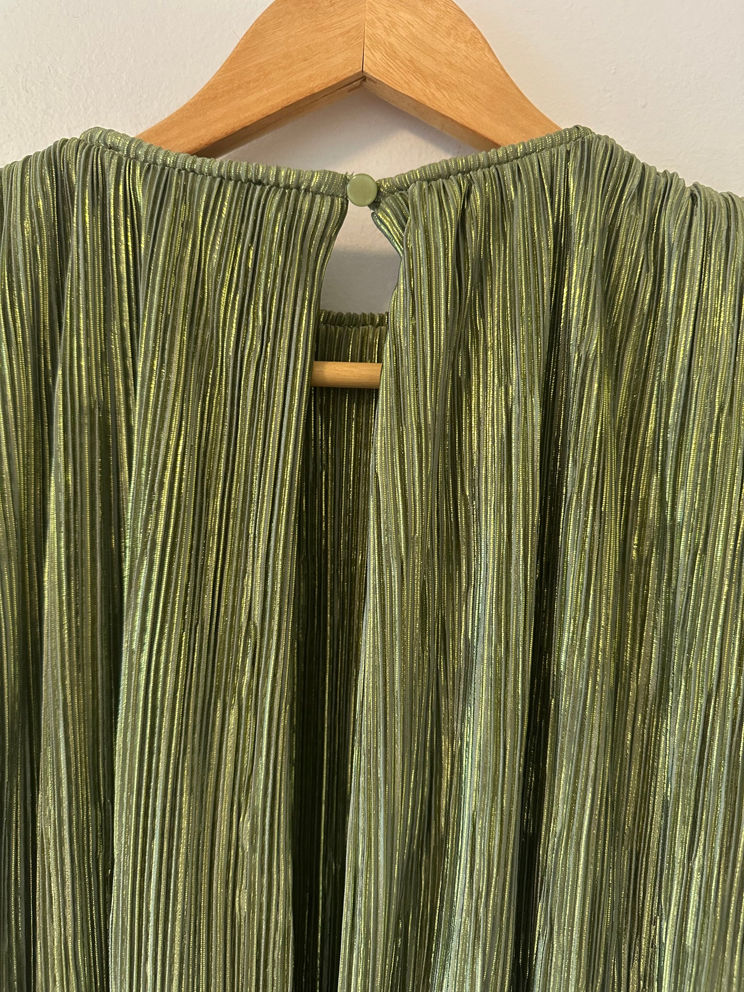 Sabina Musayev Metallic Liraz Olive Green Blouse - Size Medium