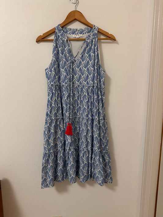 THML Women's Sleeveless Dress In Blue Pattern And Tassel Size XS
