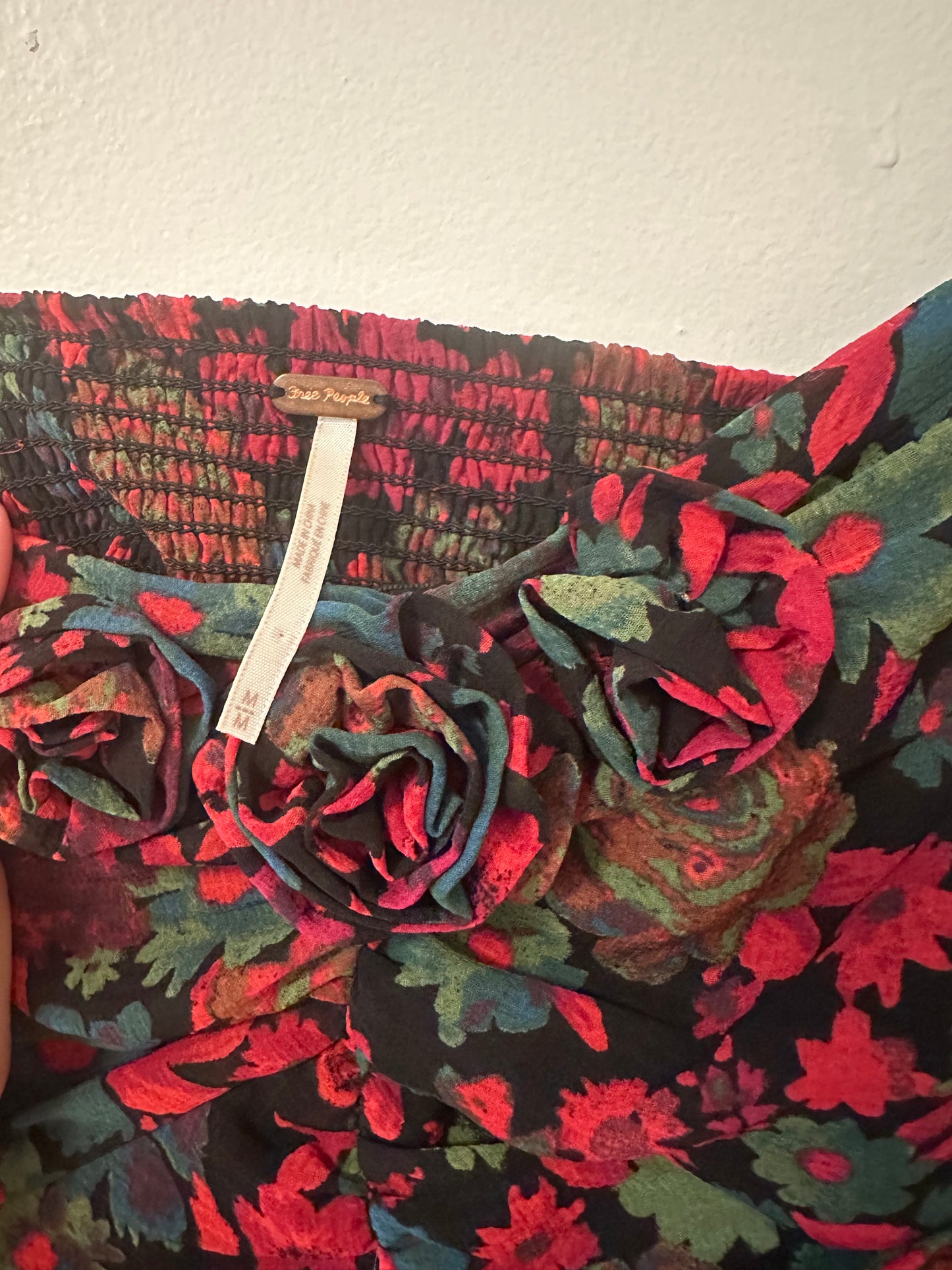 Free People Oh La La Floral Blouse - Red and Black in Size Medium