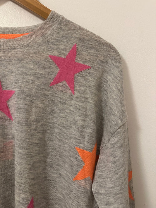 Sundry Multi Colored Stars Gray Long Crewneck Sweater | Size 1 / Small