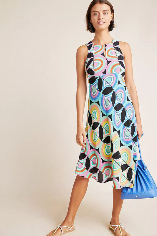 Anthropologie Kenzie Asymmetrical Geometric Multicolored Dress Size 0