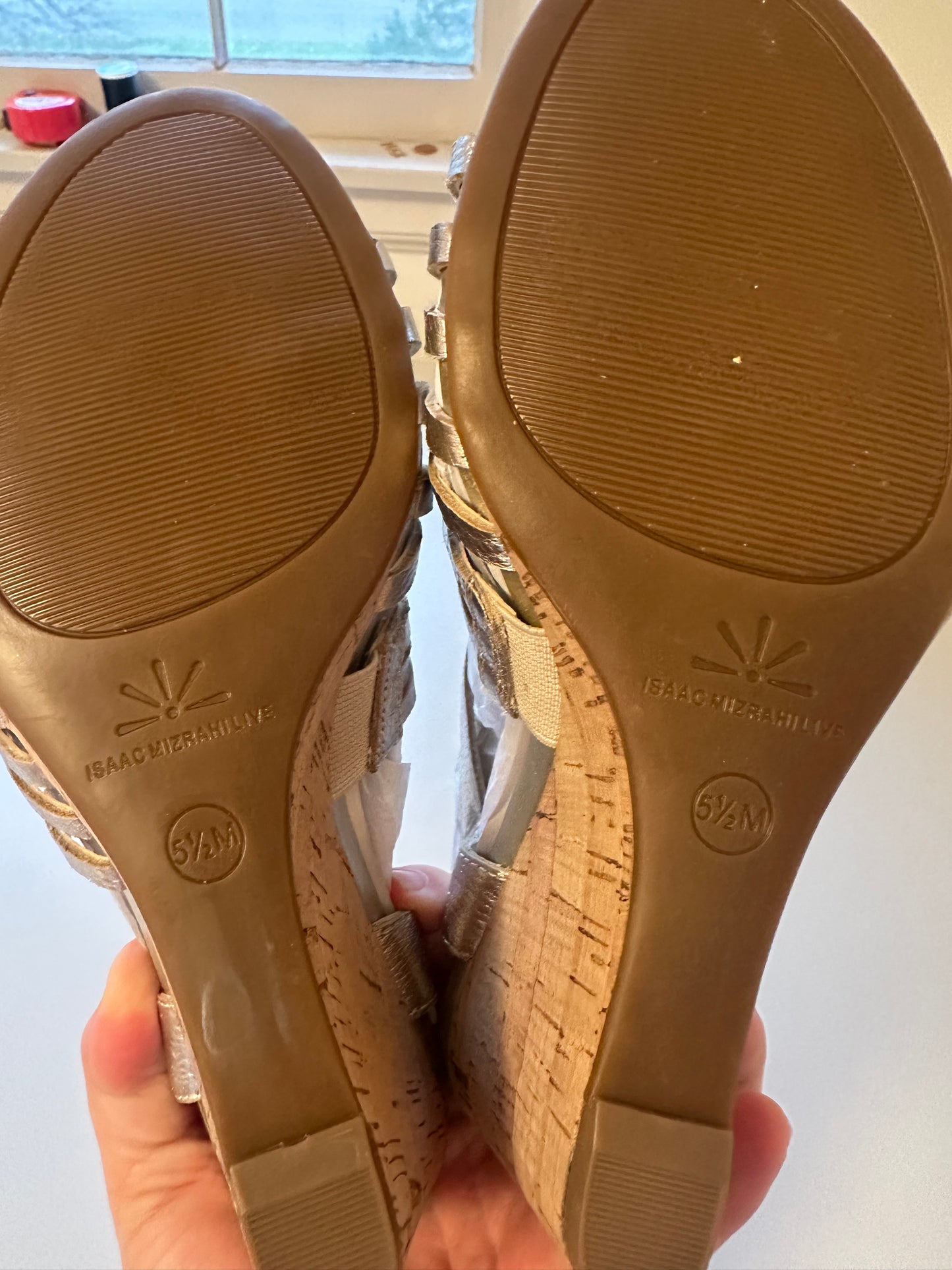 New Isaac Mizrahi Bronze Metallic Wedge Sandals | Size 5.5