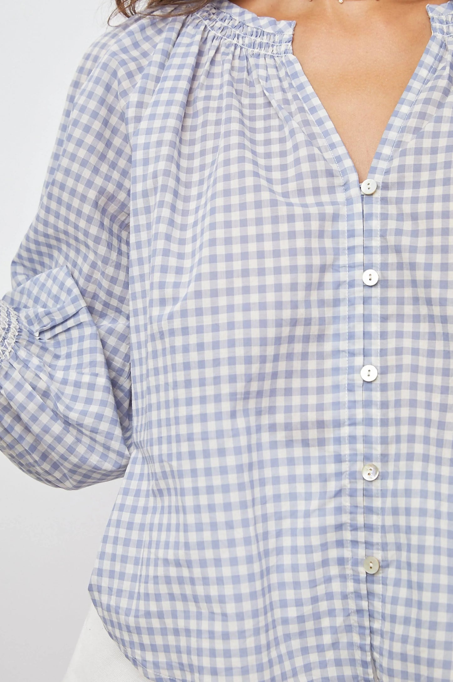 Rails Mariah Gingham Smocked Cotton Blouse in Carolina Gingham Size XS