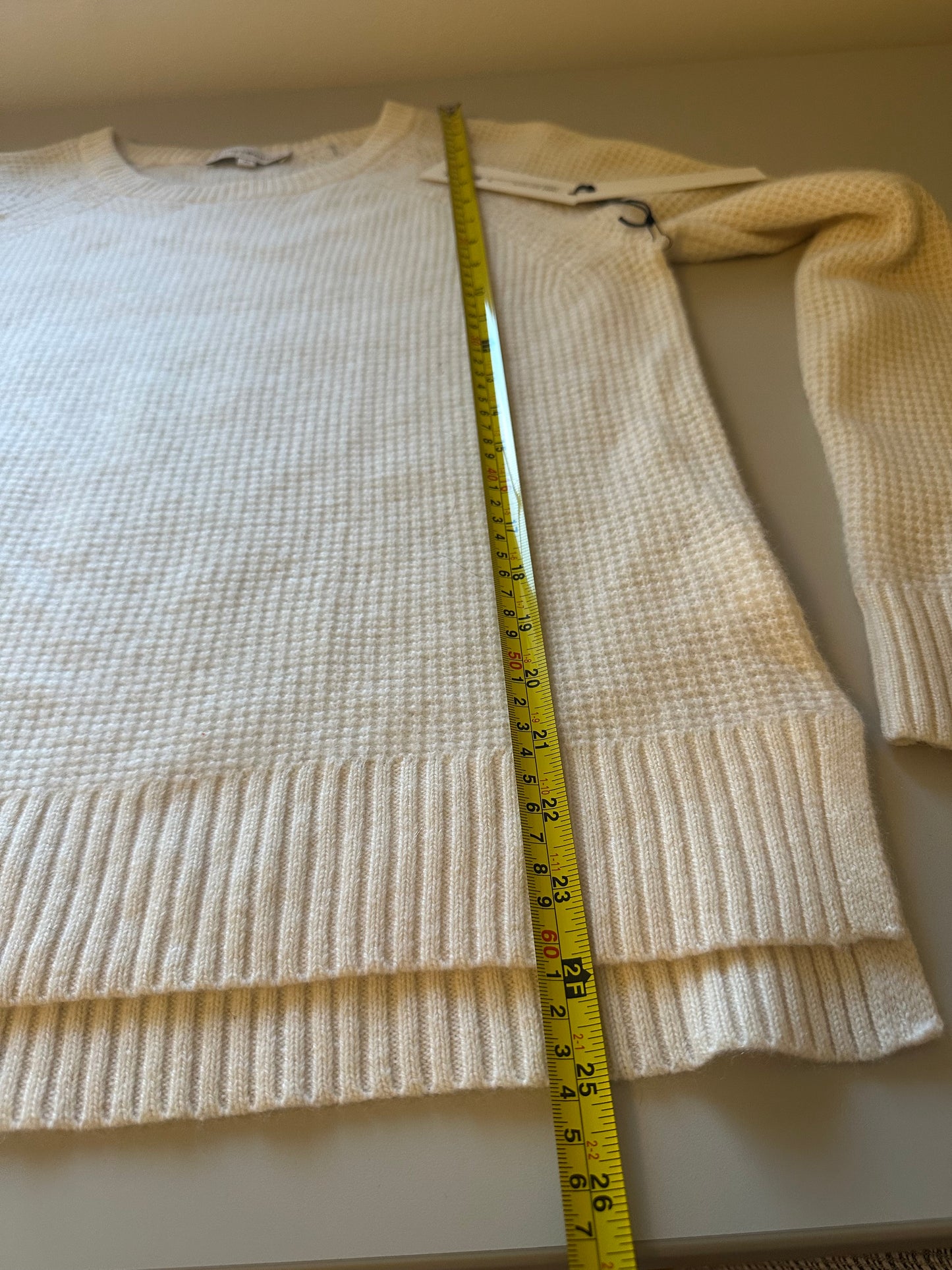 NWT White + Warren Cashmere Waffle Sweatshirt Sweater in Cream | Size Small