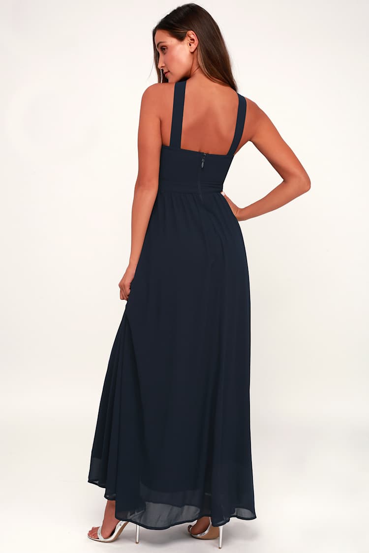 NWT Lulus Air of Romance Navy Blue Maxi Dress | Size Small