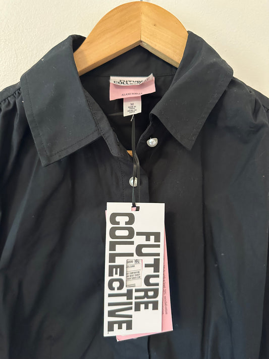 NWT Future Collective Black Sleeveless Button-Down Shirt with Tie Waist - Size Medium