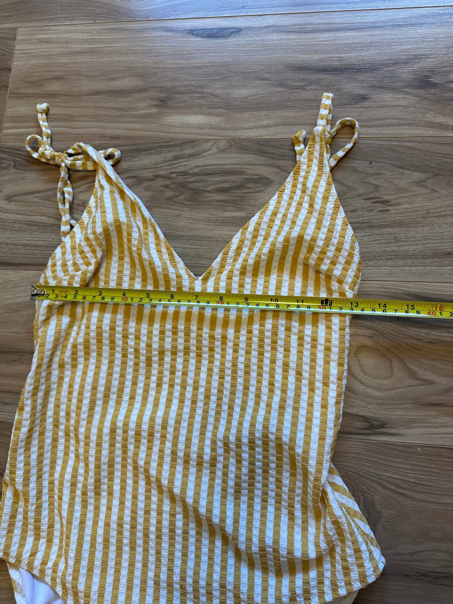 Jessica Simpson Yellow Striped Seersucker One Piece Swimsuit - Size Large