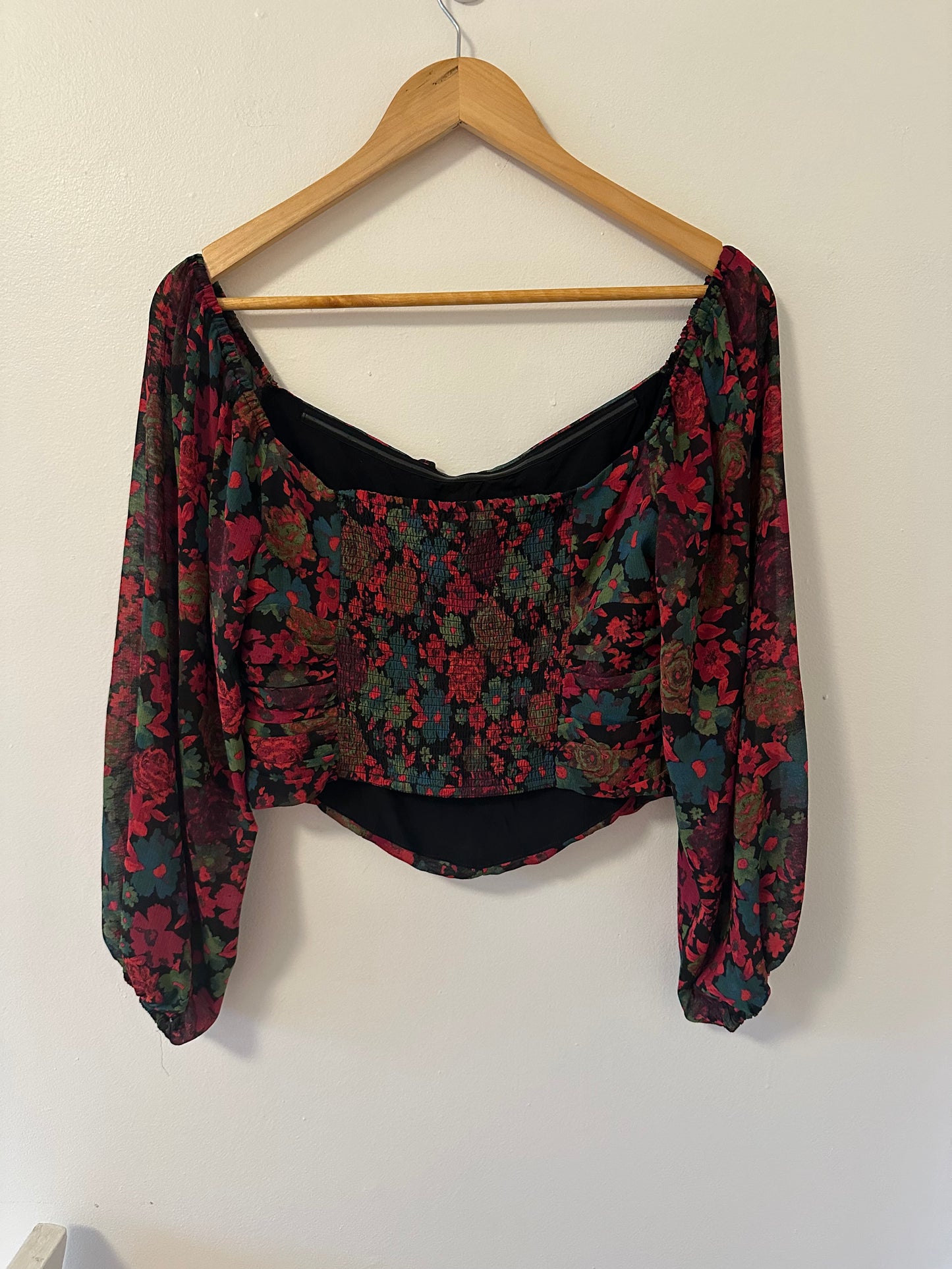 Free People Oh La La Floral Blouse - Red and Black in Size Medium
