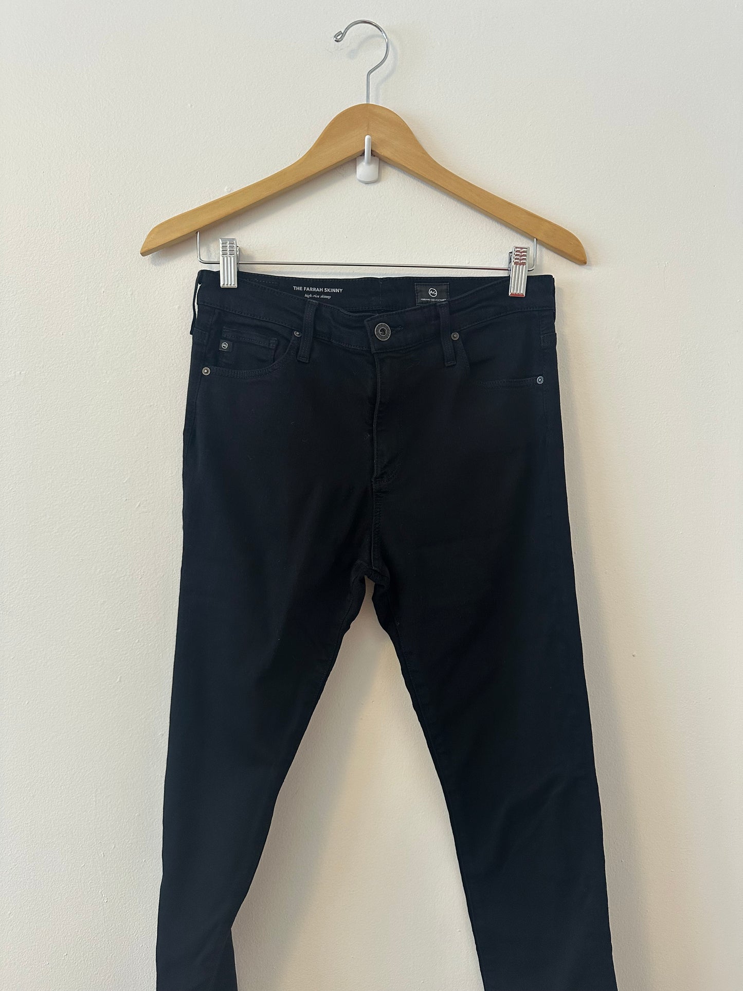 Adriano Goldschmied AG The Farrah High Rise Skinny Jeans In Black | Size 28