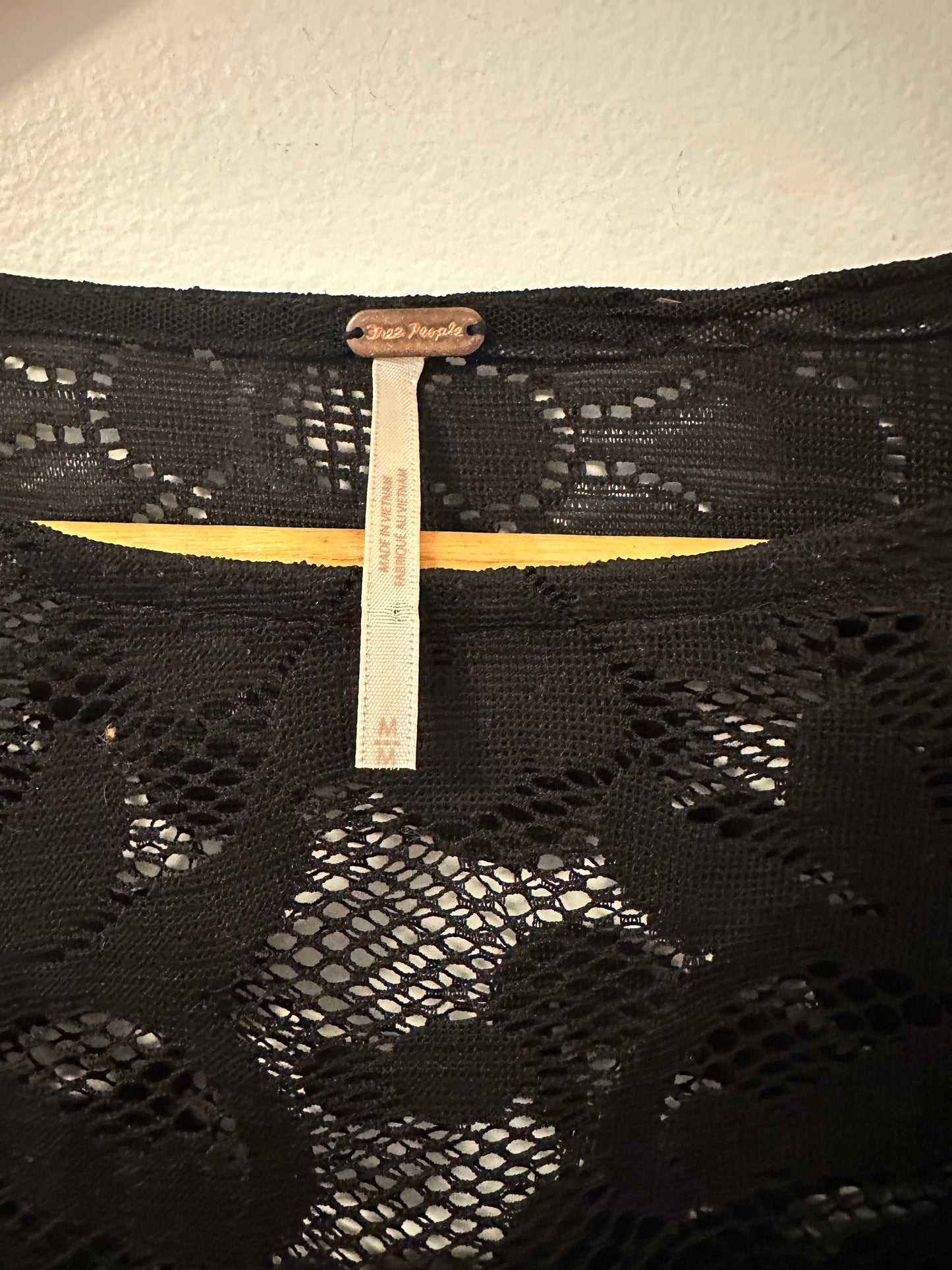 Free People Wild Roses Black Lace Long Sleeve Shirt- Size Medium