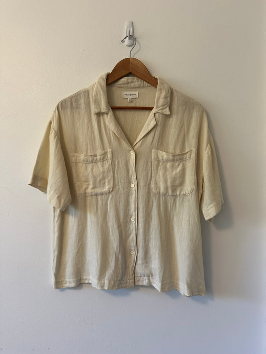 Thread & Supply Off-White Collared Linen Blend Shirt | Size Medium