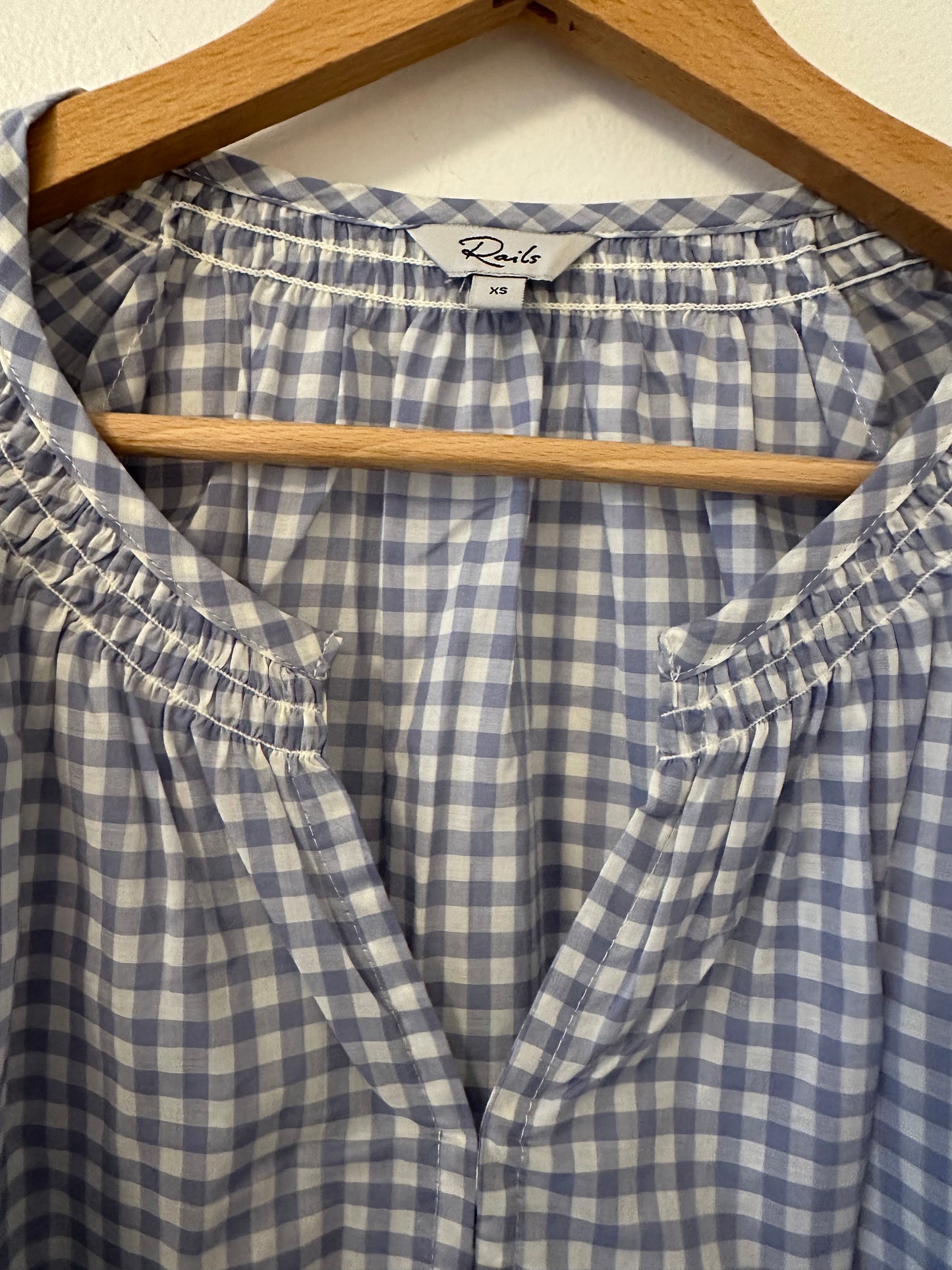 Rails Mariah Gingham Smocked Cotton Blouse in Carolina Gingham Size XS