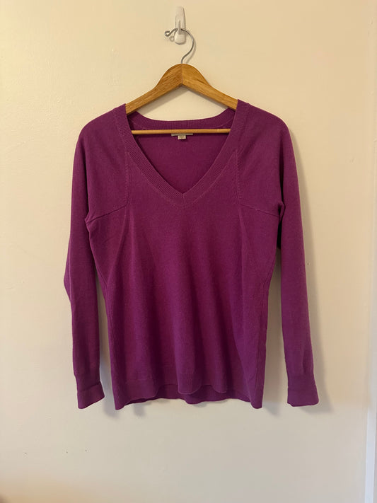 Garnet Hill Bright Purple V-Neck Cashmere Sweater | Size Small
