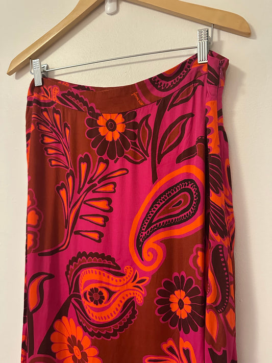 FARM Rio Bold Floral Satin Maxi Skirt | Size Large