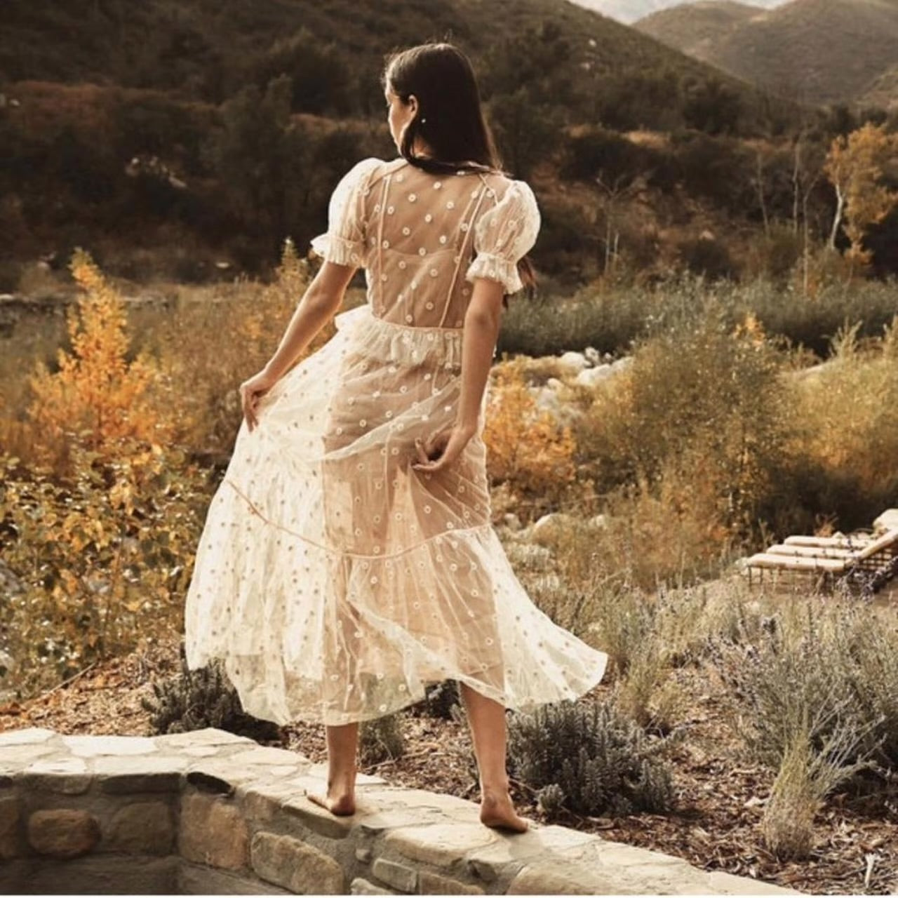 Doen Zelda Sheer Floral Maxi Dress in Faded Peach - Size XS