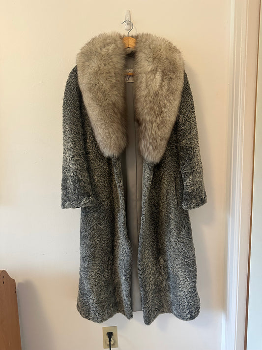 Vintage Gray Lamb and Mink Fur Women's Coat