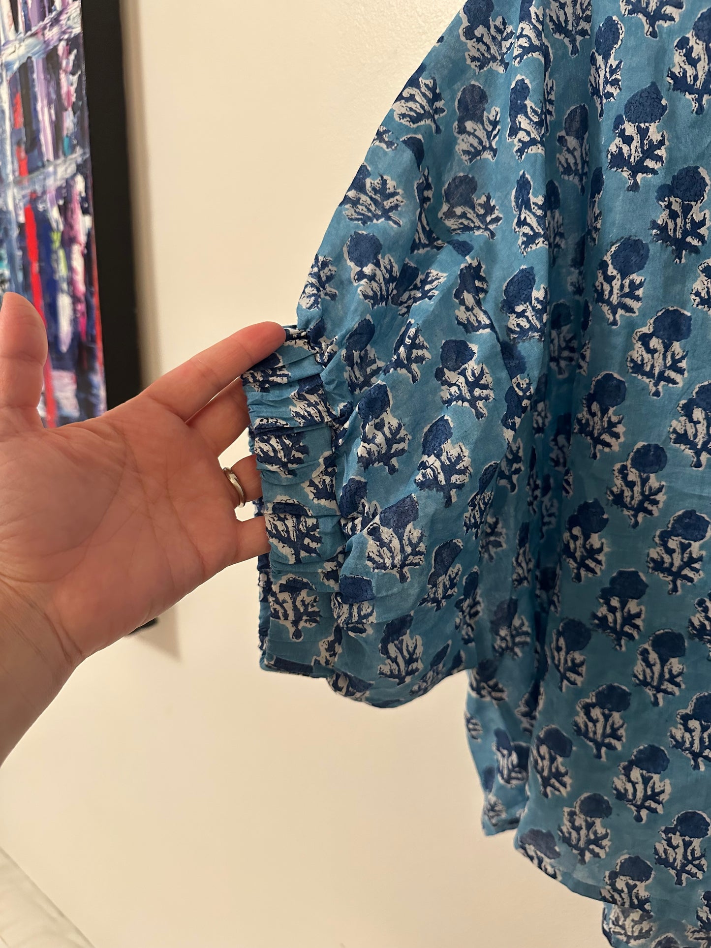 Emerson Fry India Collection Mandarin Collar Top in Blue - One Size