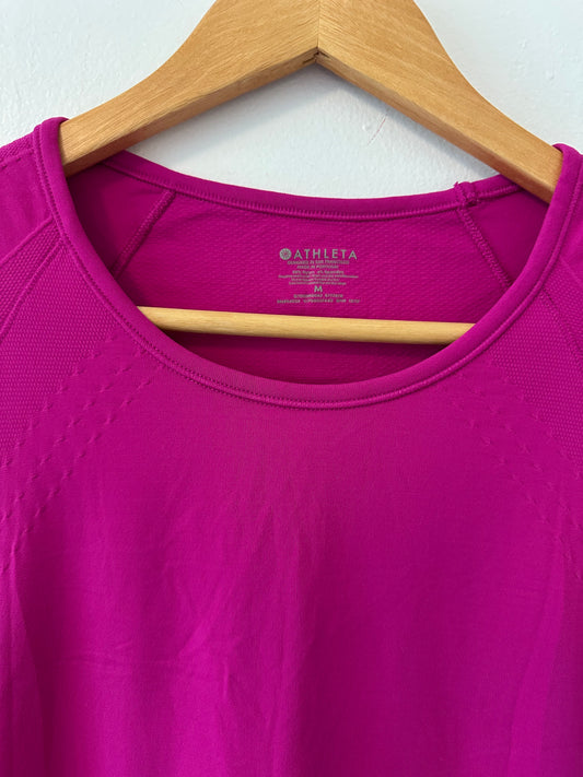 Athleta Finish Fast Short Sleeve Athletic T-Shirt in Fuschia Pink - Size Medium