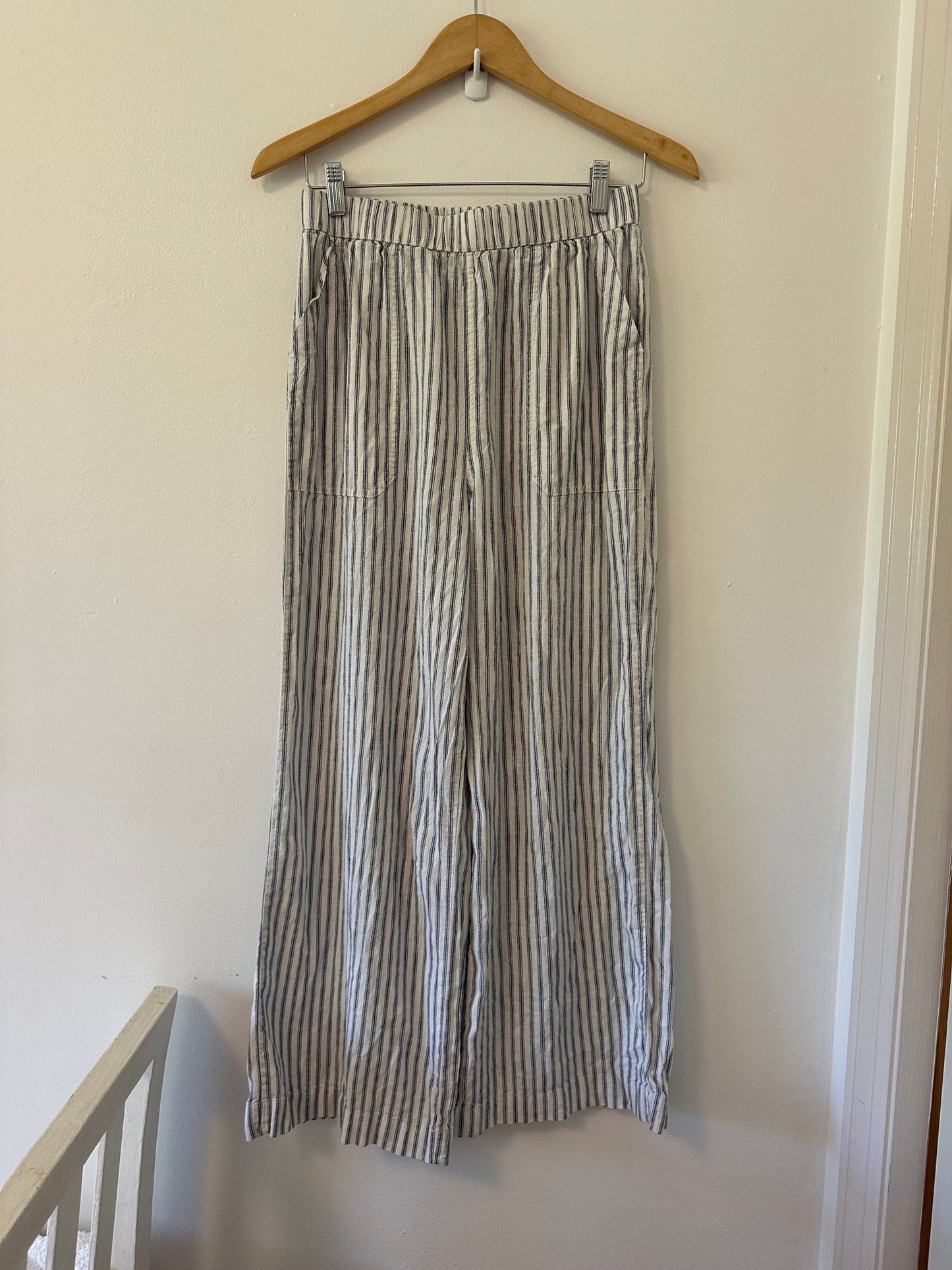 Marine Layer Allison Stripe Pull-On Wide Leg Hemp Blend Pants - Size Small