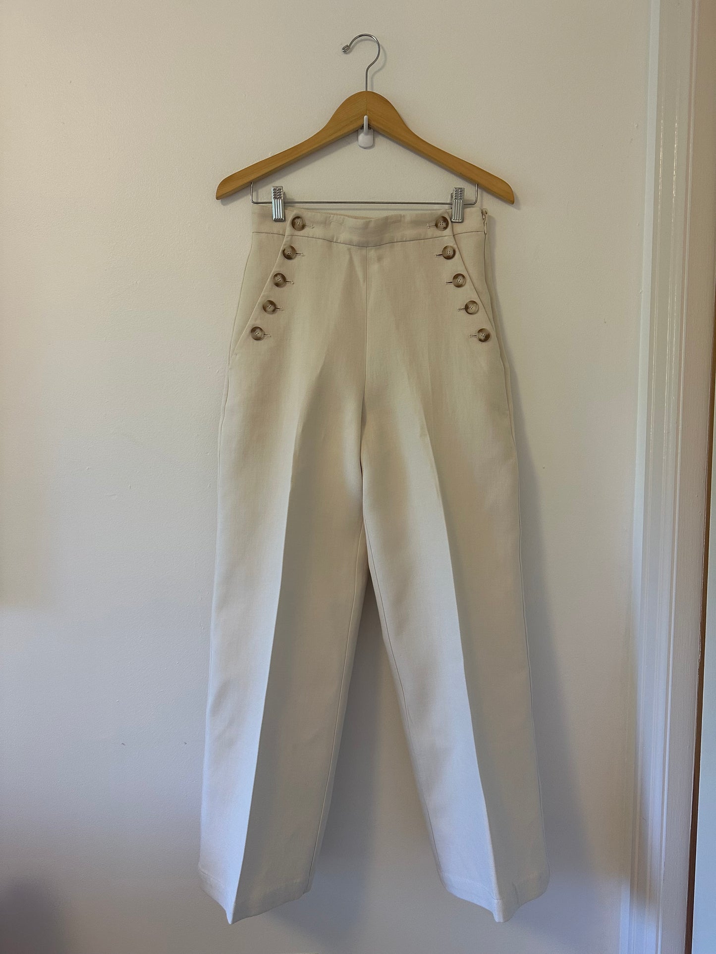 Sezane Marino Wide Leg High Waist Trousers in Ecru | Size 4