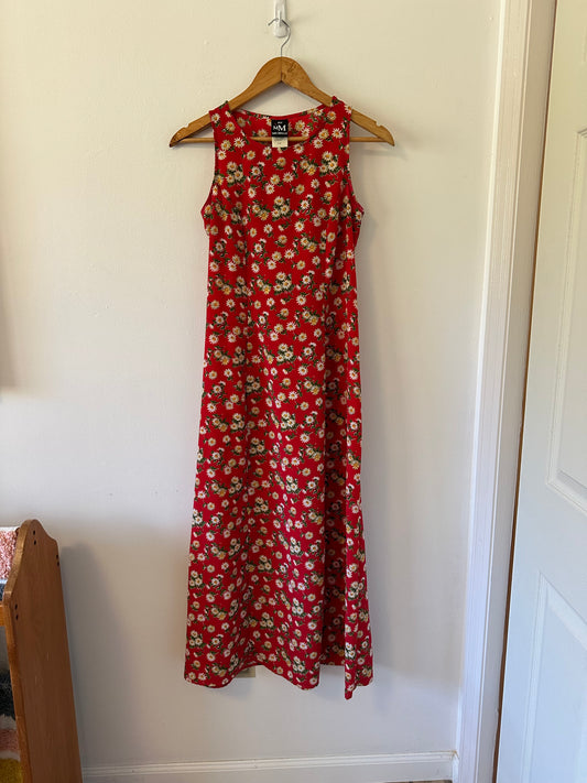 My Michelle Red Floral 90s Tie Back Midi Sleeveless Dress | Size 7/8